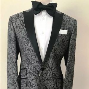 Grey and black silk paisley Ariston tuxedo suit